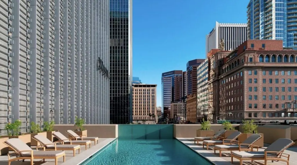 Large rooftop hotel pool at Westin Phoenix Downtown
