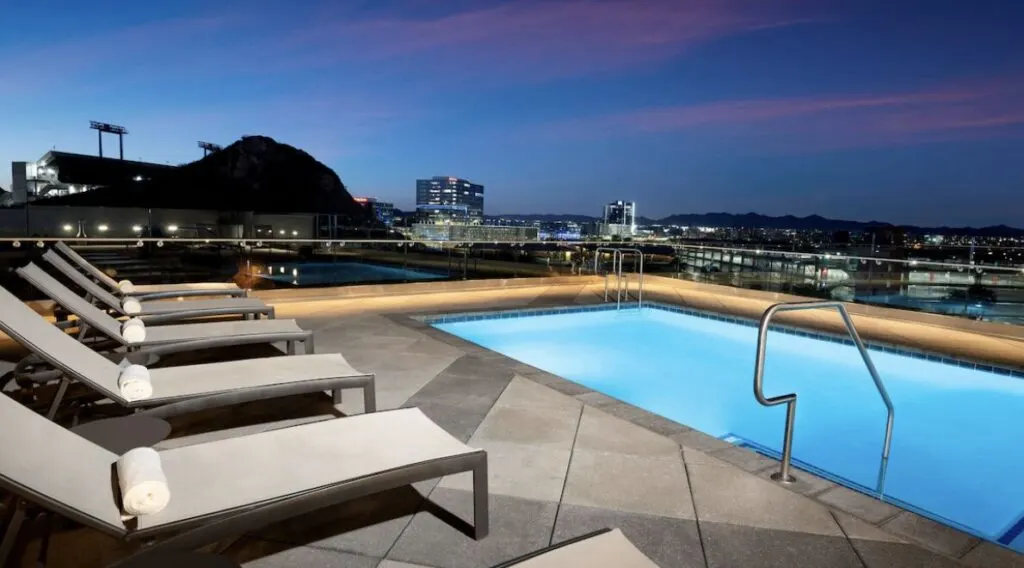 Phoenix rooftop pool hotel view Hyatt House Tempe Phoenix University